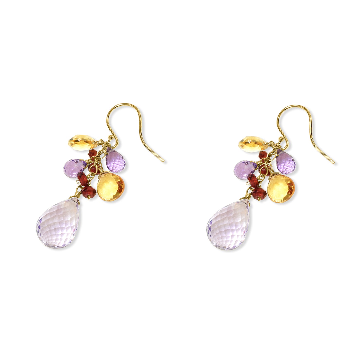 14k Faceted Pear Citrine Amethyst Garnet Earring