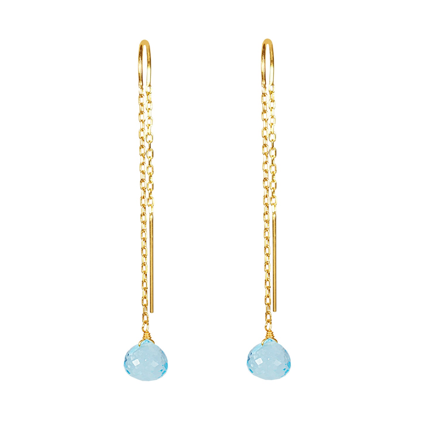 14k Faceted Heart Topaz Dangle Threader Earring