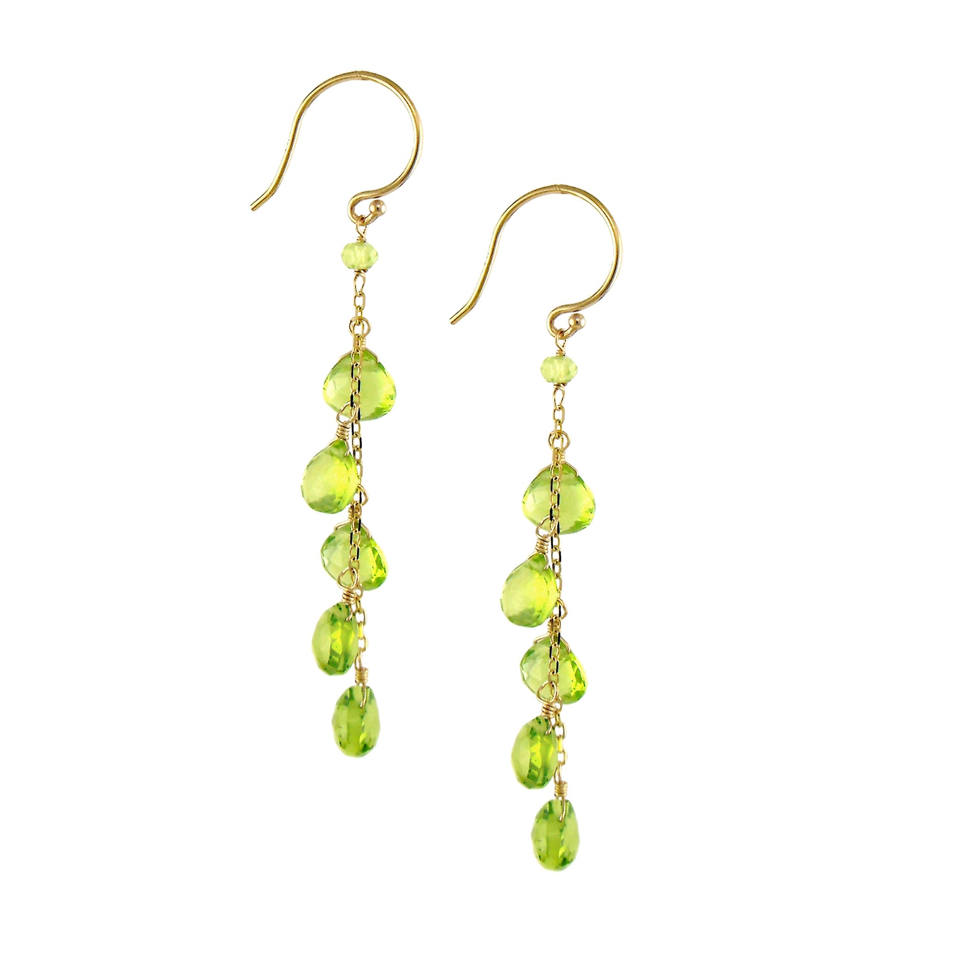 14k Faceted Heart Gemstone Dangle Earring Peridot