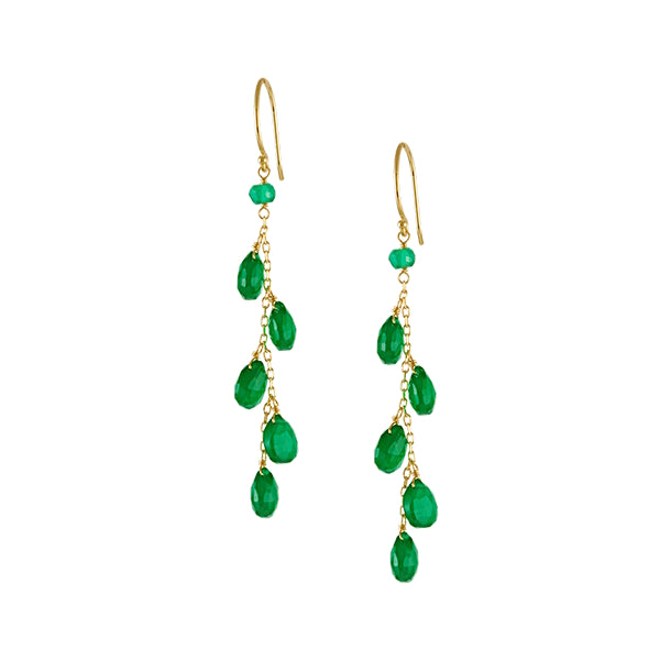 14k Faceted Heart Gemstone Dangle Earring Green Onyx