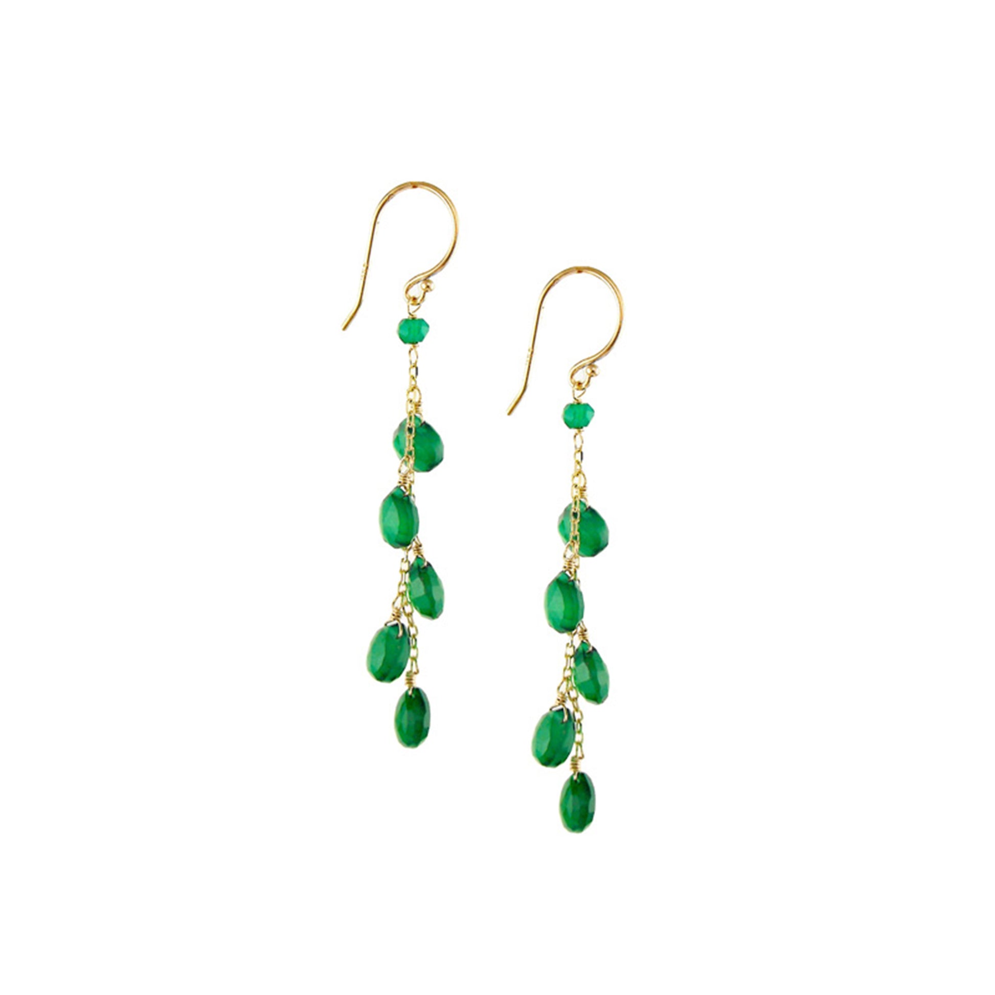 14k Faceted Heart Gemstone Dangle Earring Green Onyx