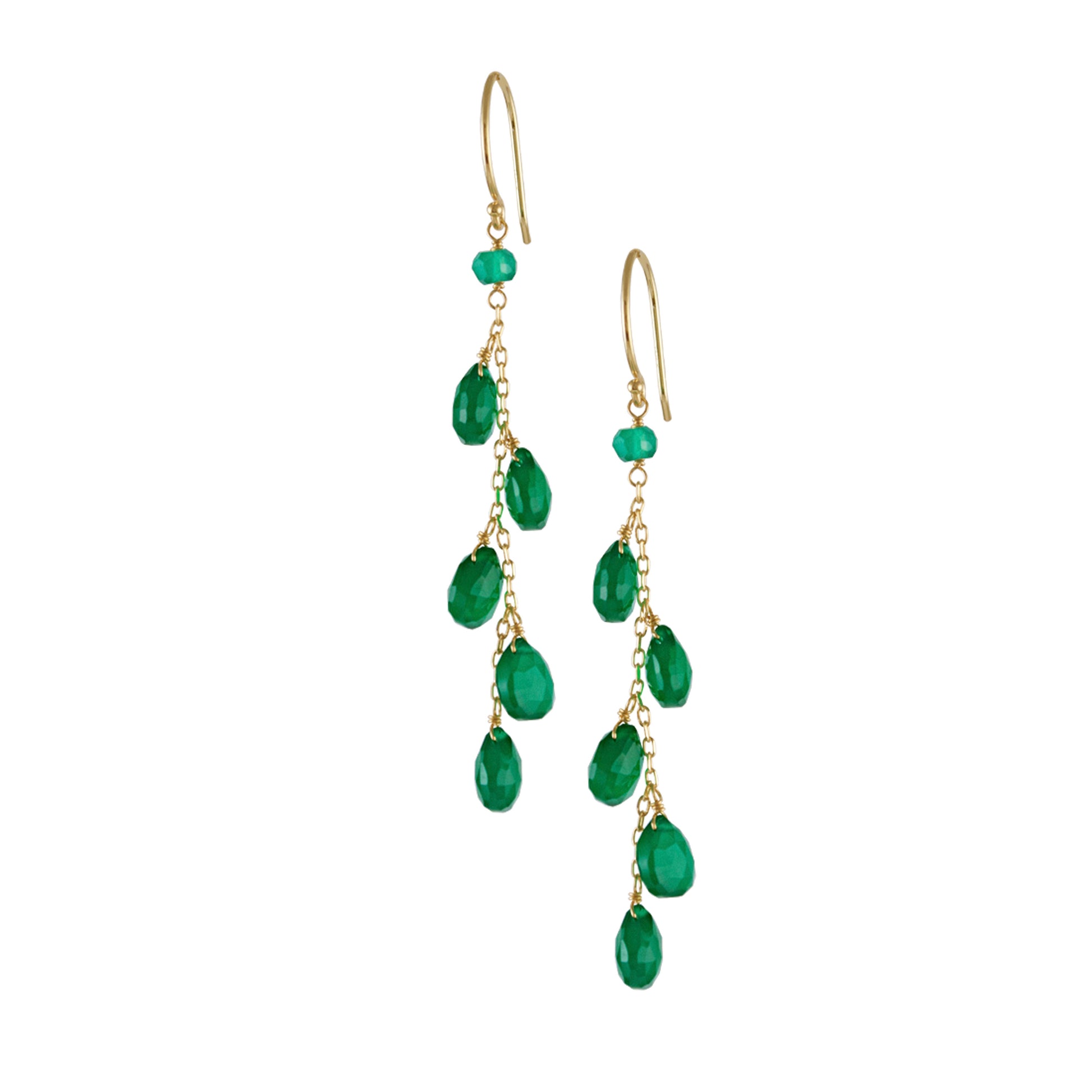 14k Faceted Heart Gemstone Dangle Earring Green Onyx