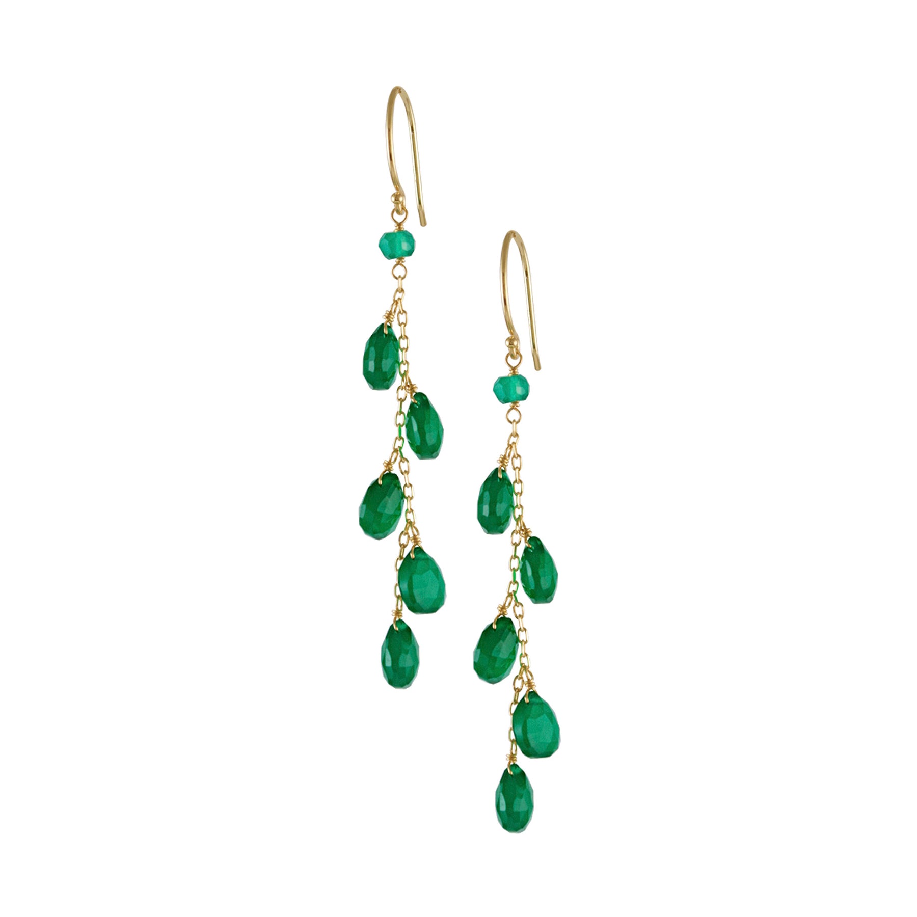 14k Faceted Heart Gemstone Dangle Earring Green Onyx