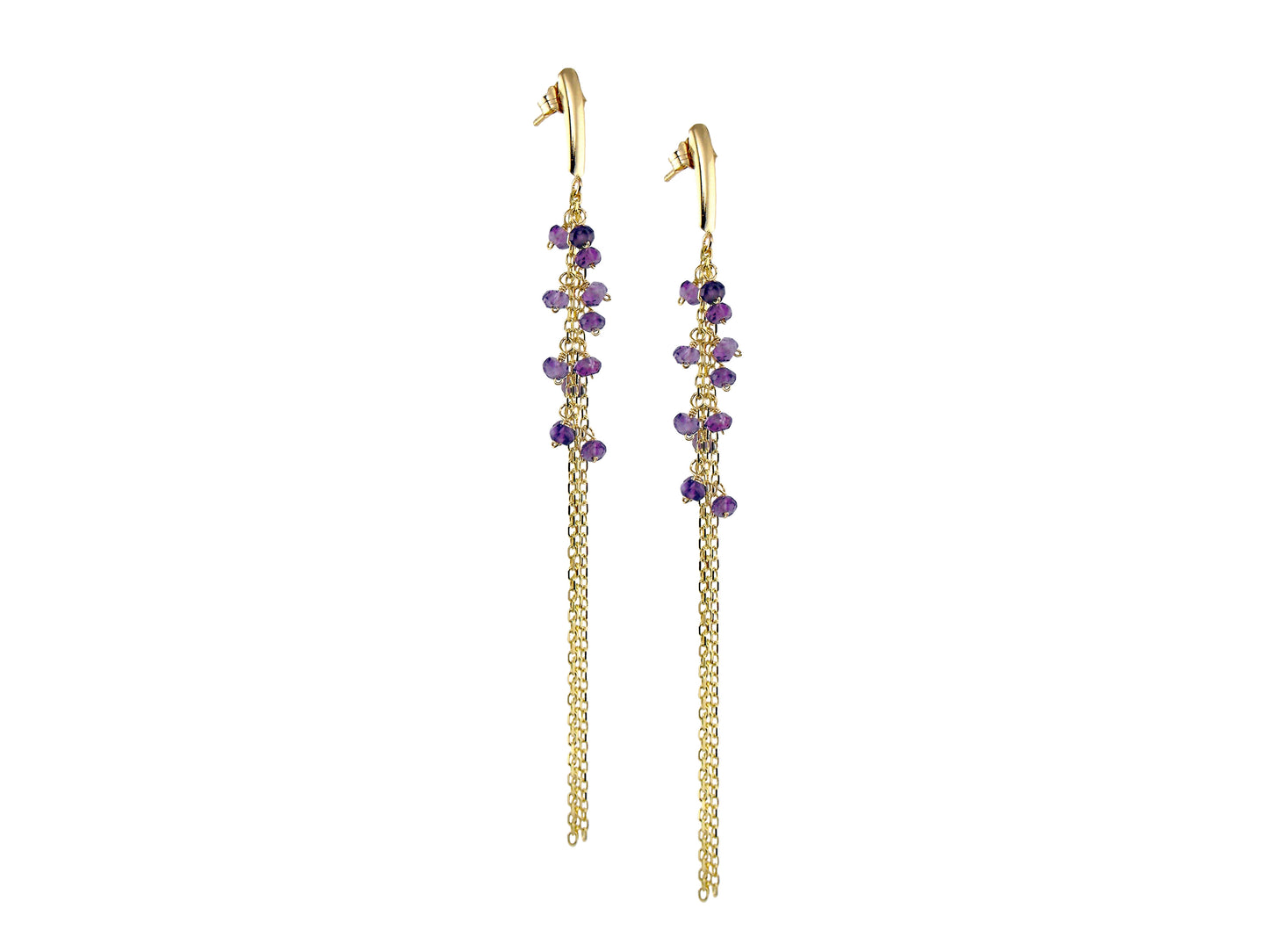 14k Faceted Gemstone Gold Chain Triple Drop Post Earring Amethyst