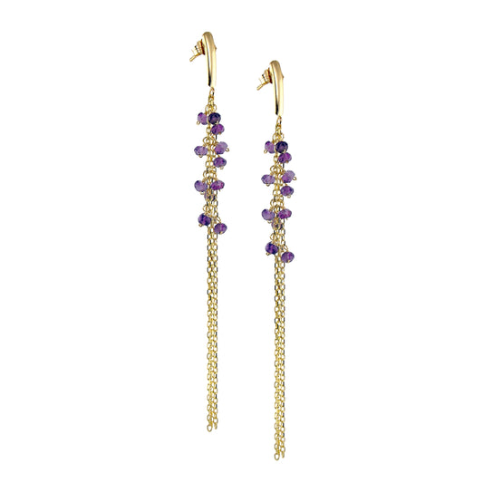 14k Faceted Gemstone Gold Chain Triple Drop Post Earring