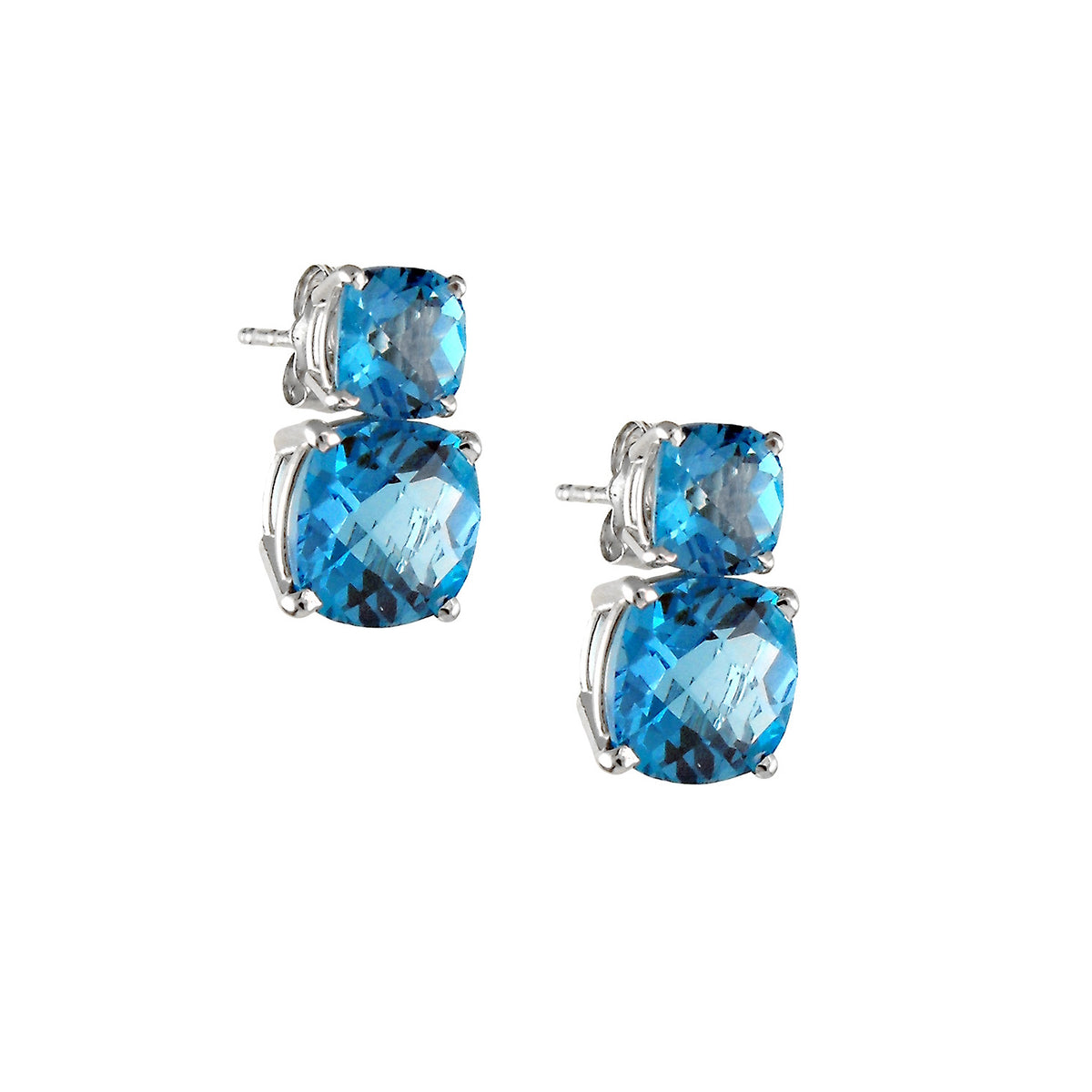14k White Gold Faceted Cushion Topaz Dual Stud Earring