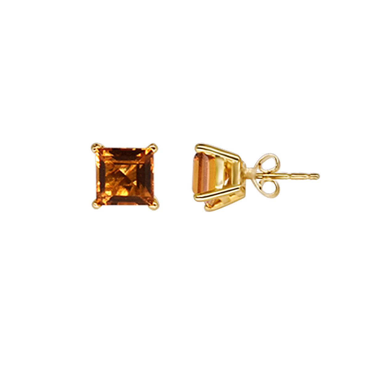 14k Faceted Cushion Cut Garnet 8mm Stud Earrings