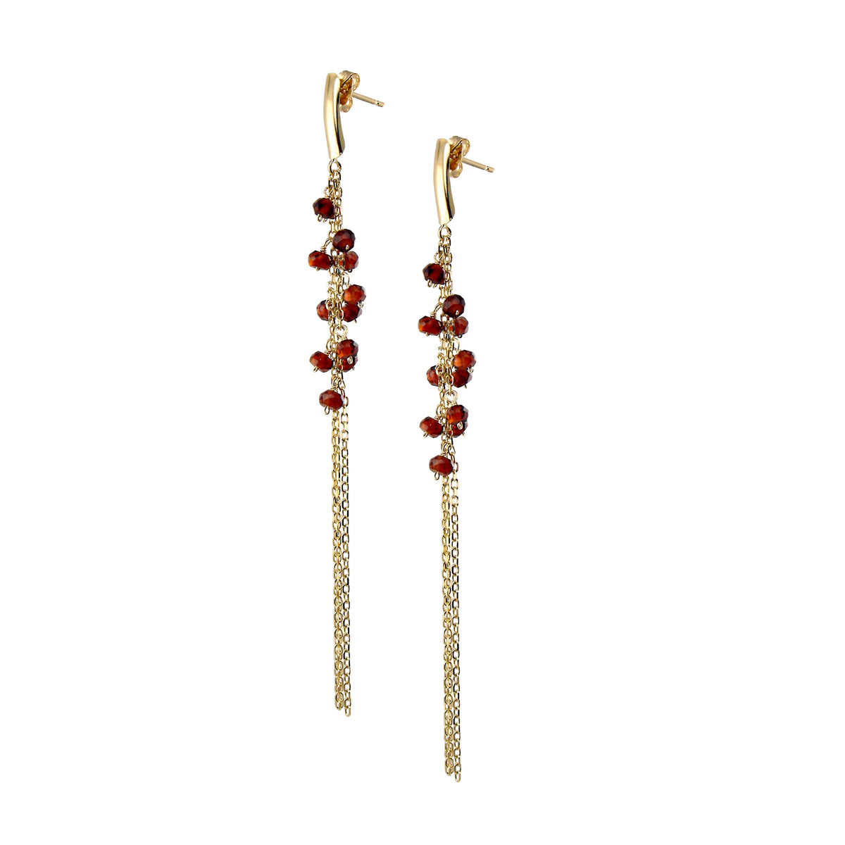14k Faceted Gemstone Gold Chain Triple Drop Post Earring