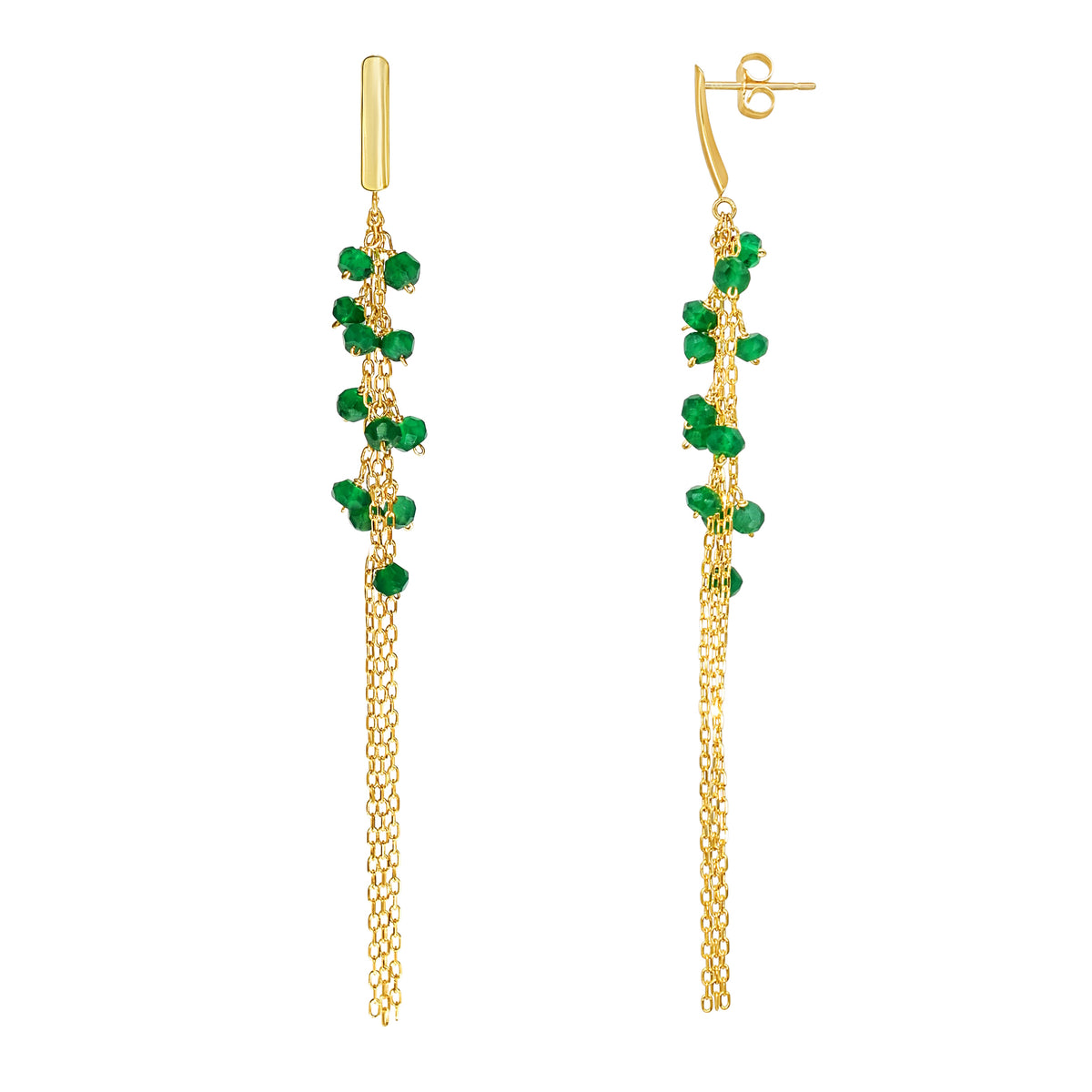 14k Faceted Gemstone Gold Chain Triple Drop Post Earring