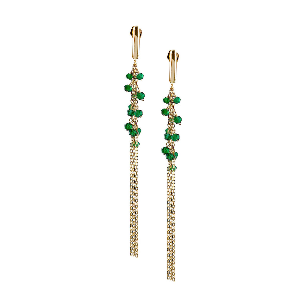 14k Faceted Gemstone Gold Chain Triple Drop Post Earring
