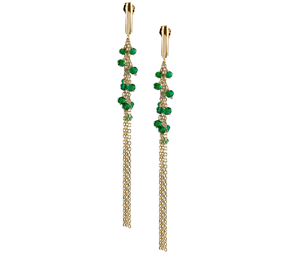 14k Faceted Gemstone Gold Chain Triple Drop Post Earring Green Onyx