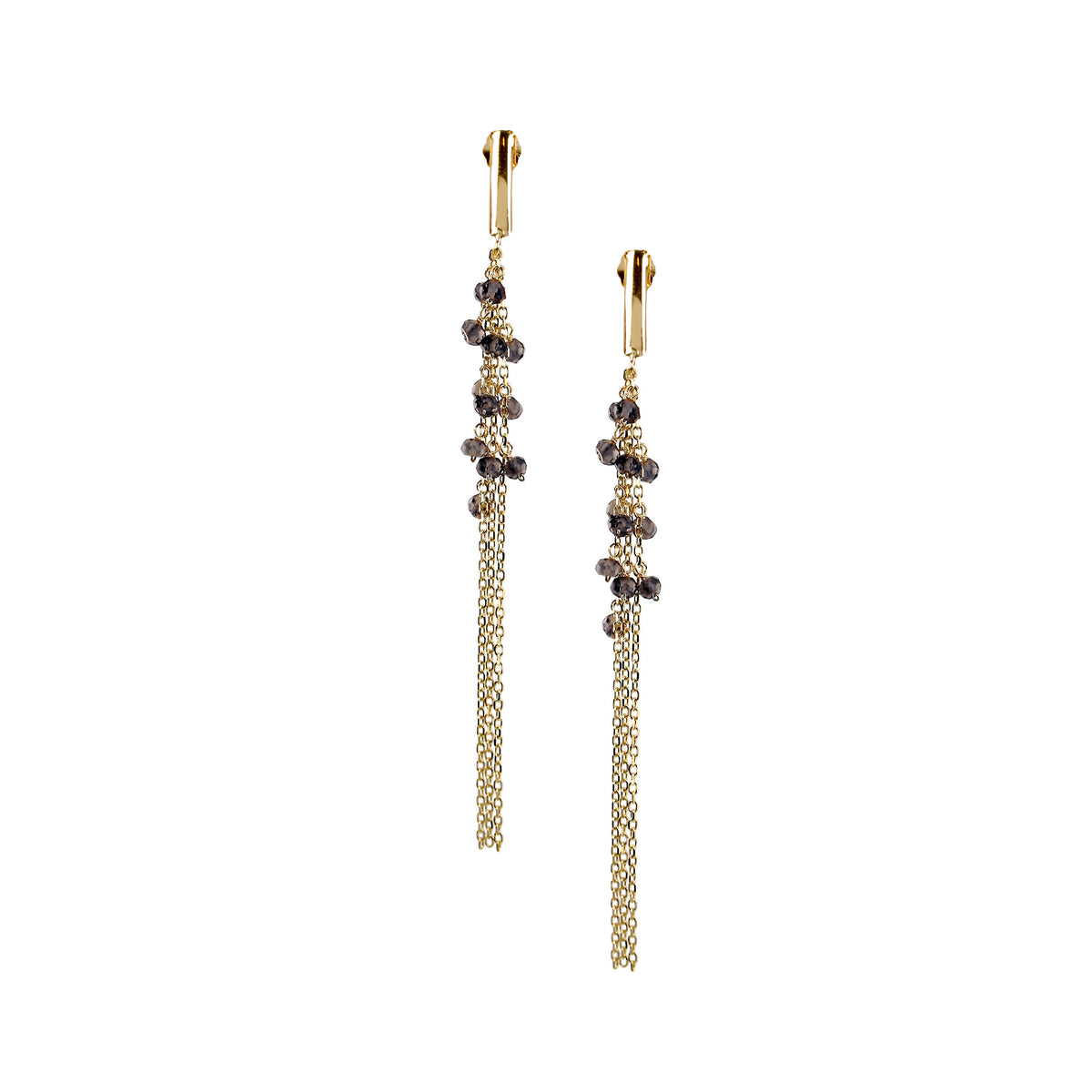 14k Faceted Gemstone Gold Chain Triple Drop Post Earring