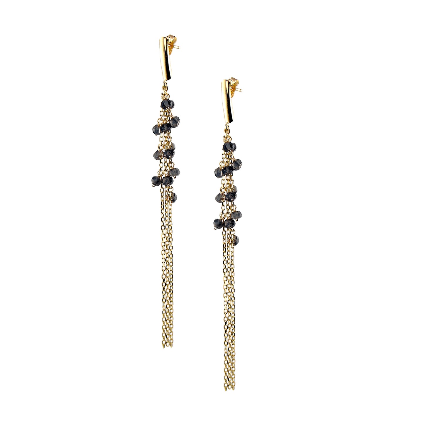 14k Faceted Gemstone Gold Chain Triple Drop Post Earring