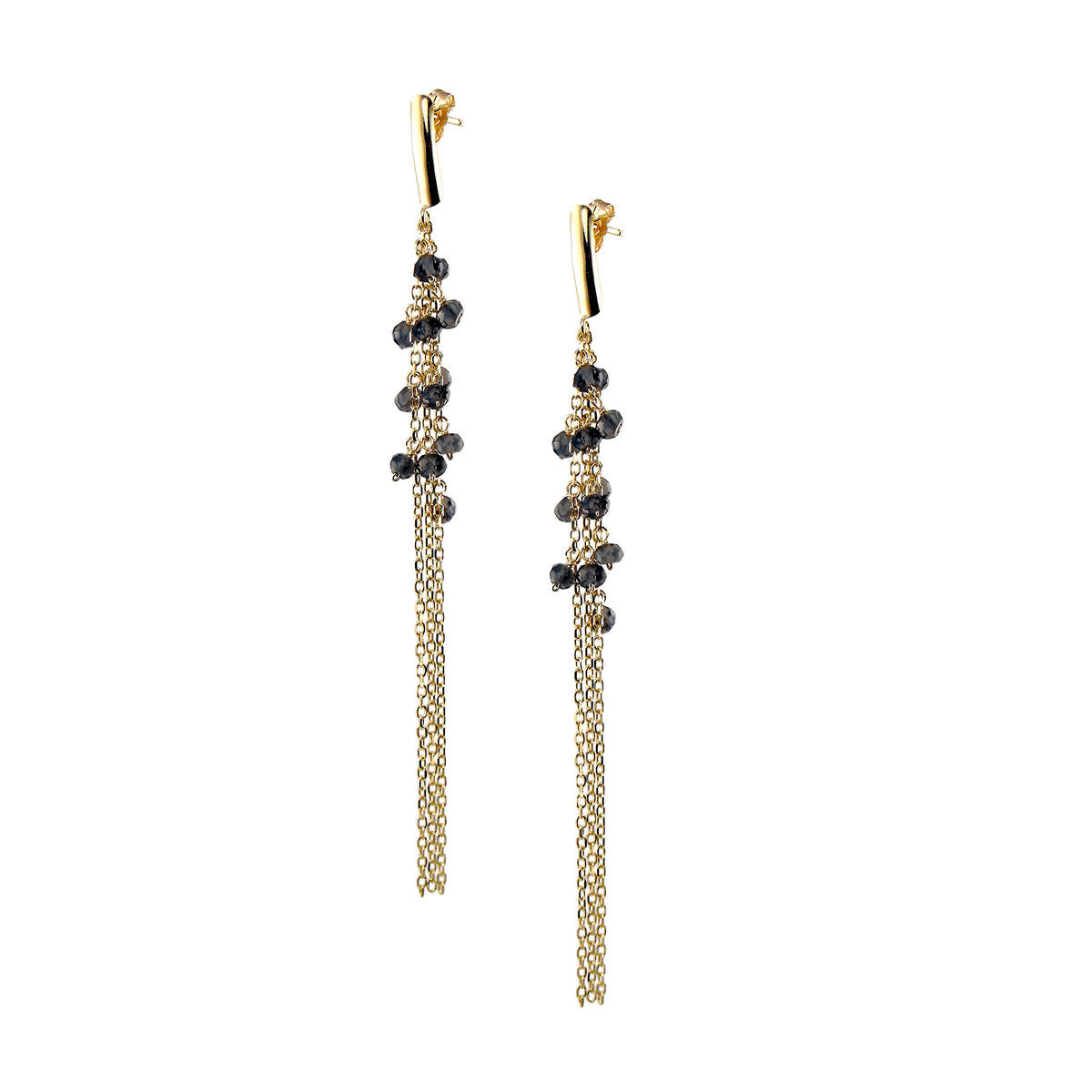14k Faceted Gemstone Gold Chain Triple Drop Post Earring