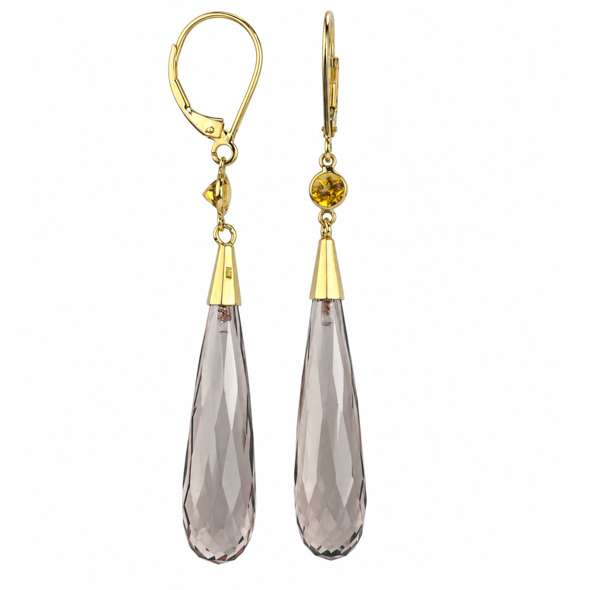 14k Smoky Quartz Citrine Bezel Drop Earrings
