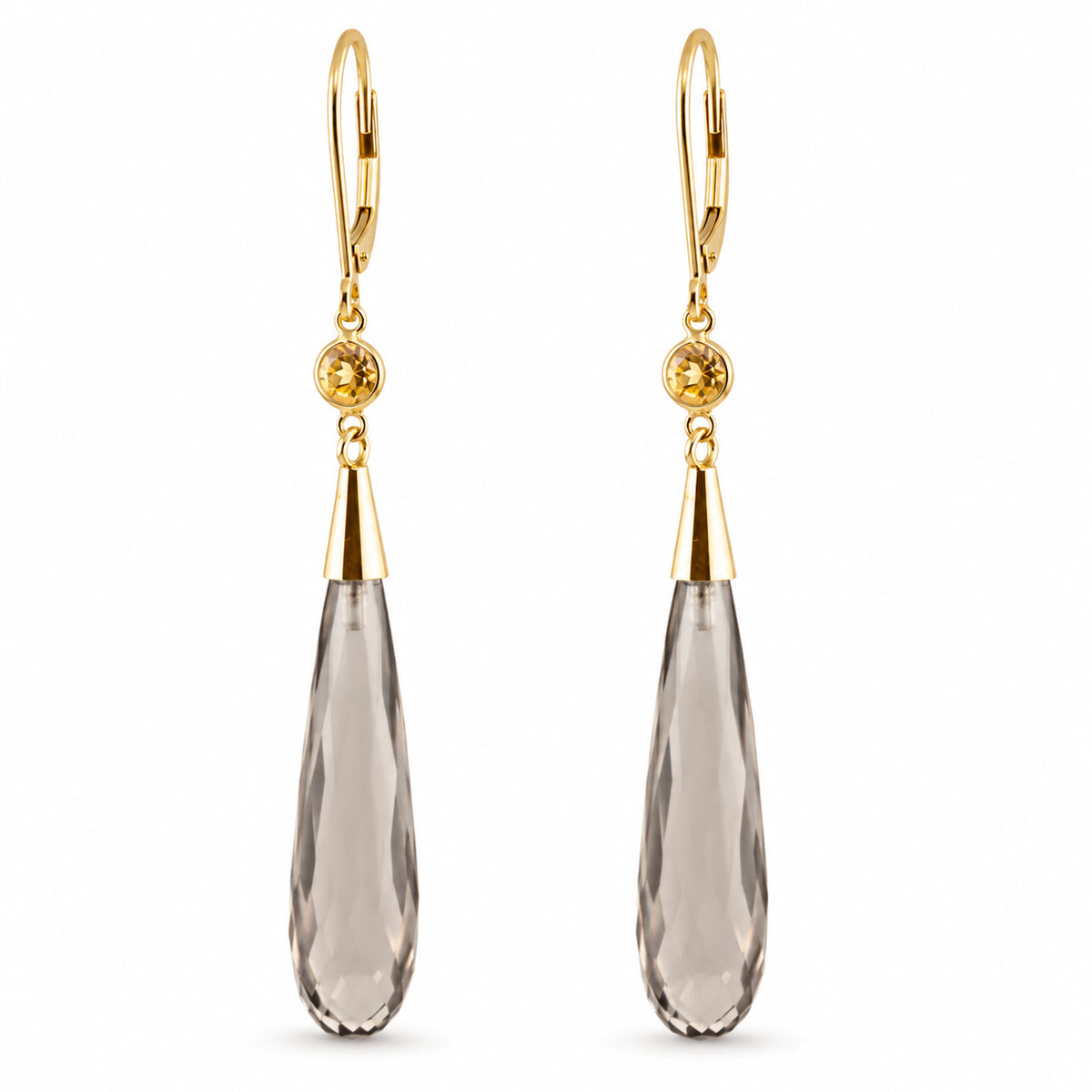 14k Smoky Quartz Citrine Bezel Drop Earrings