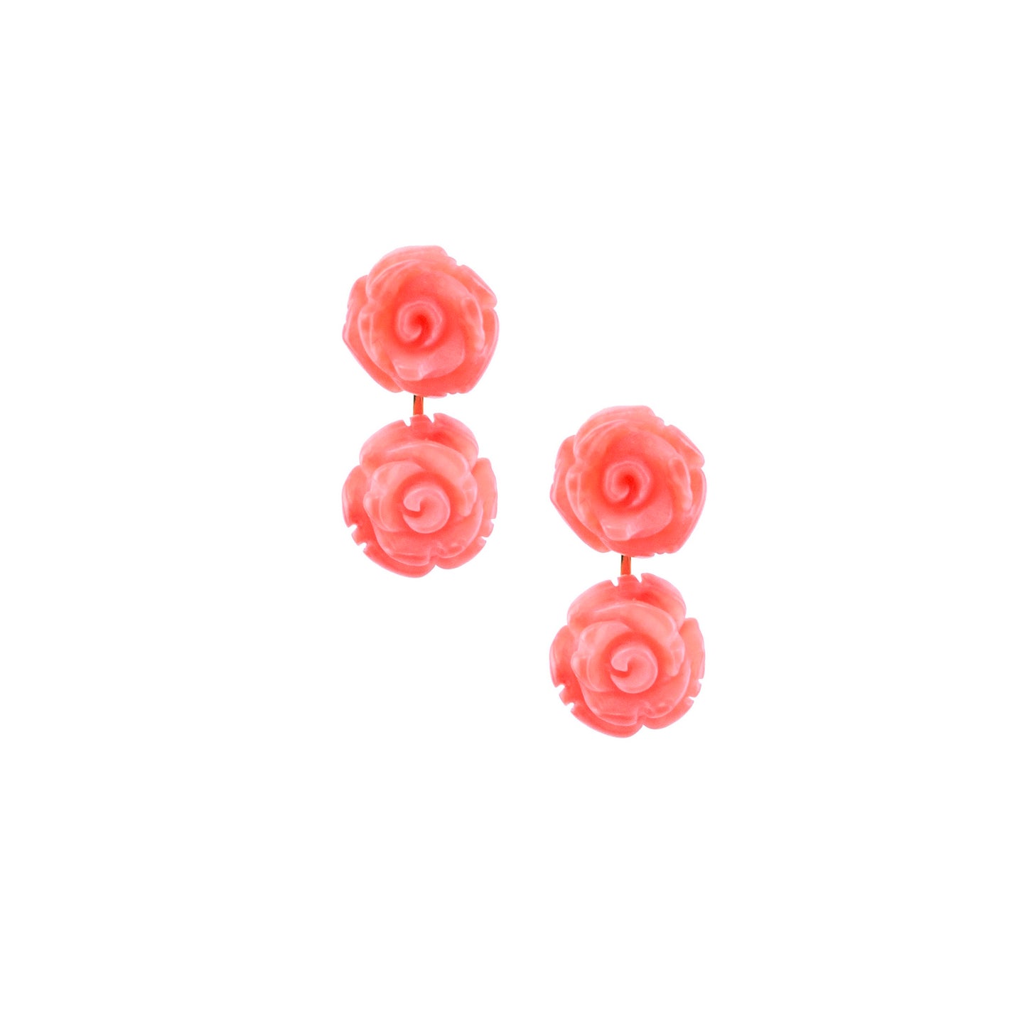 14k Two Coral Carved Rose Earring