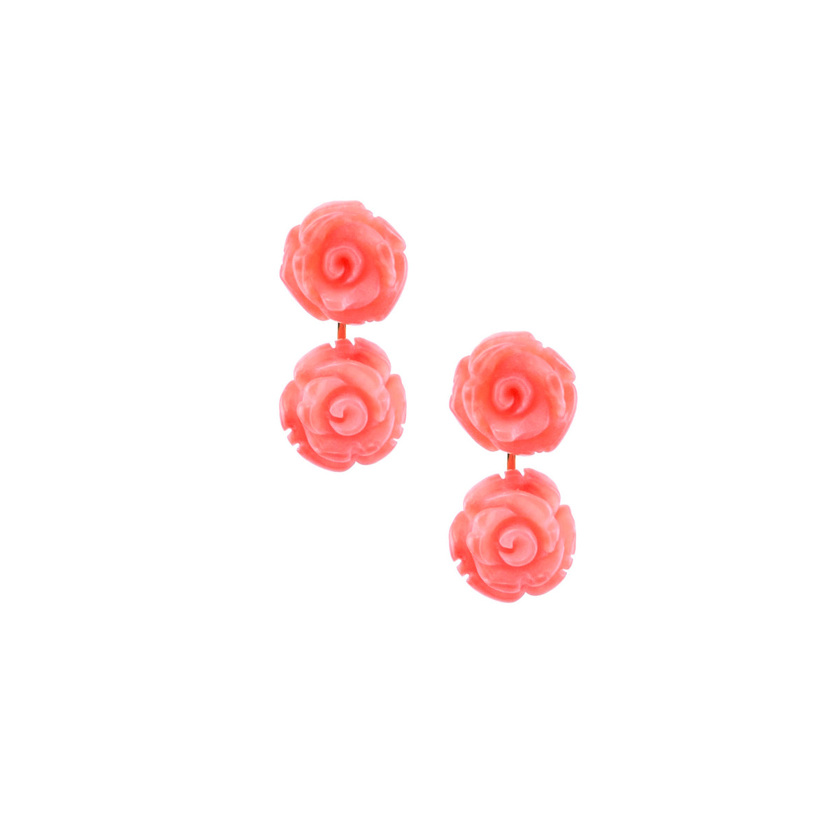 14k Two Coral Carved Rose Earring