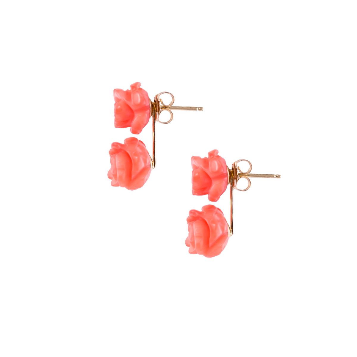 14k Two Coral Carved Rose Earring