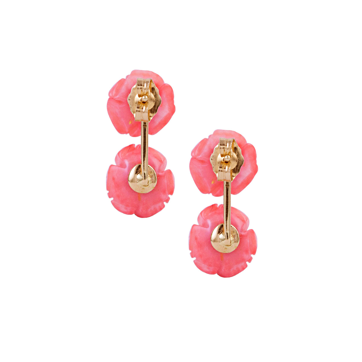 14k Two Coral Carved Rose Earring