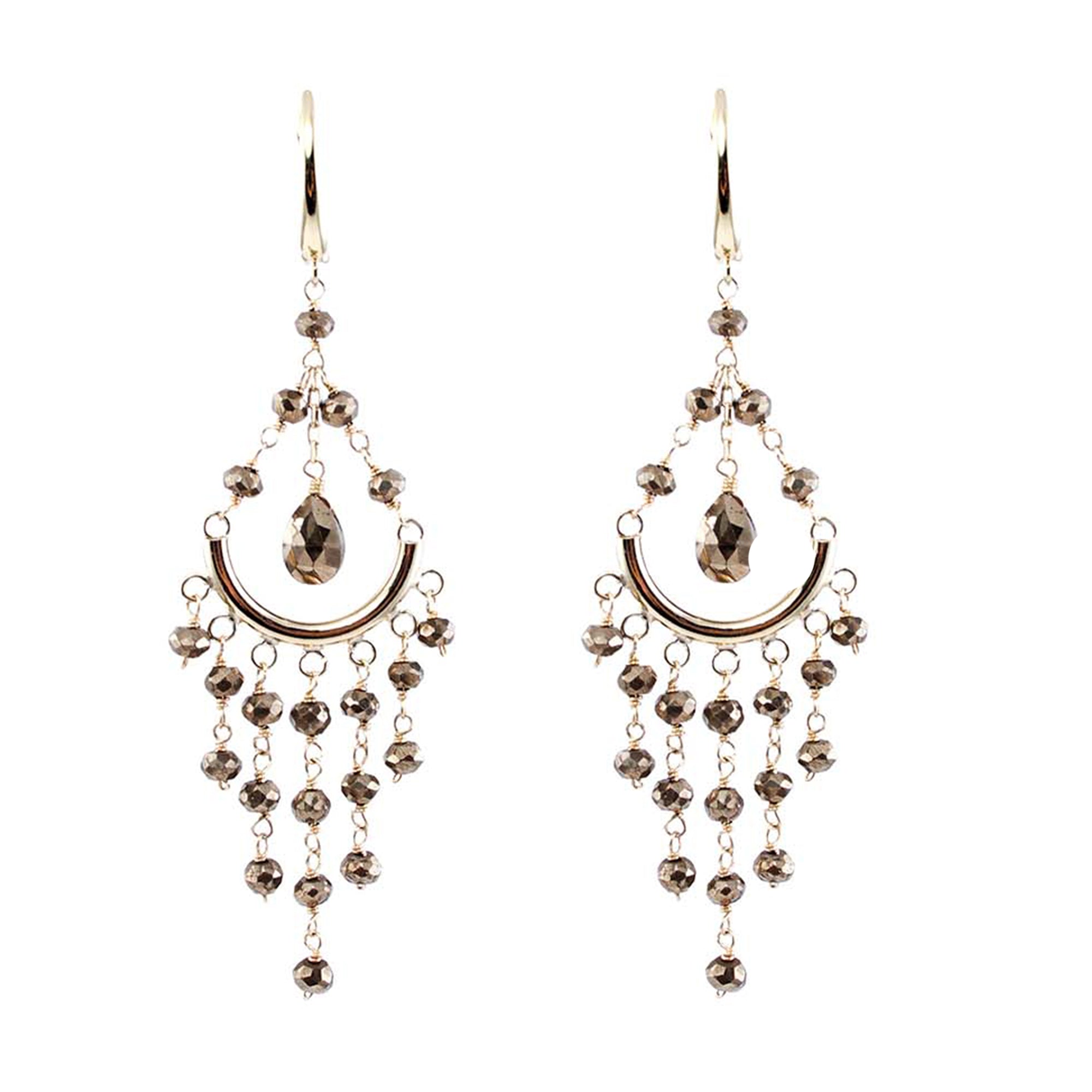 14k Chrome Diopside  or Pyrite Chandelier Leverback Earrings Pyrite