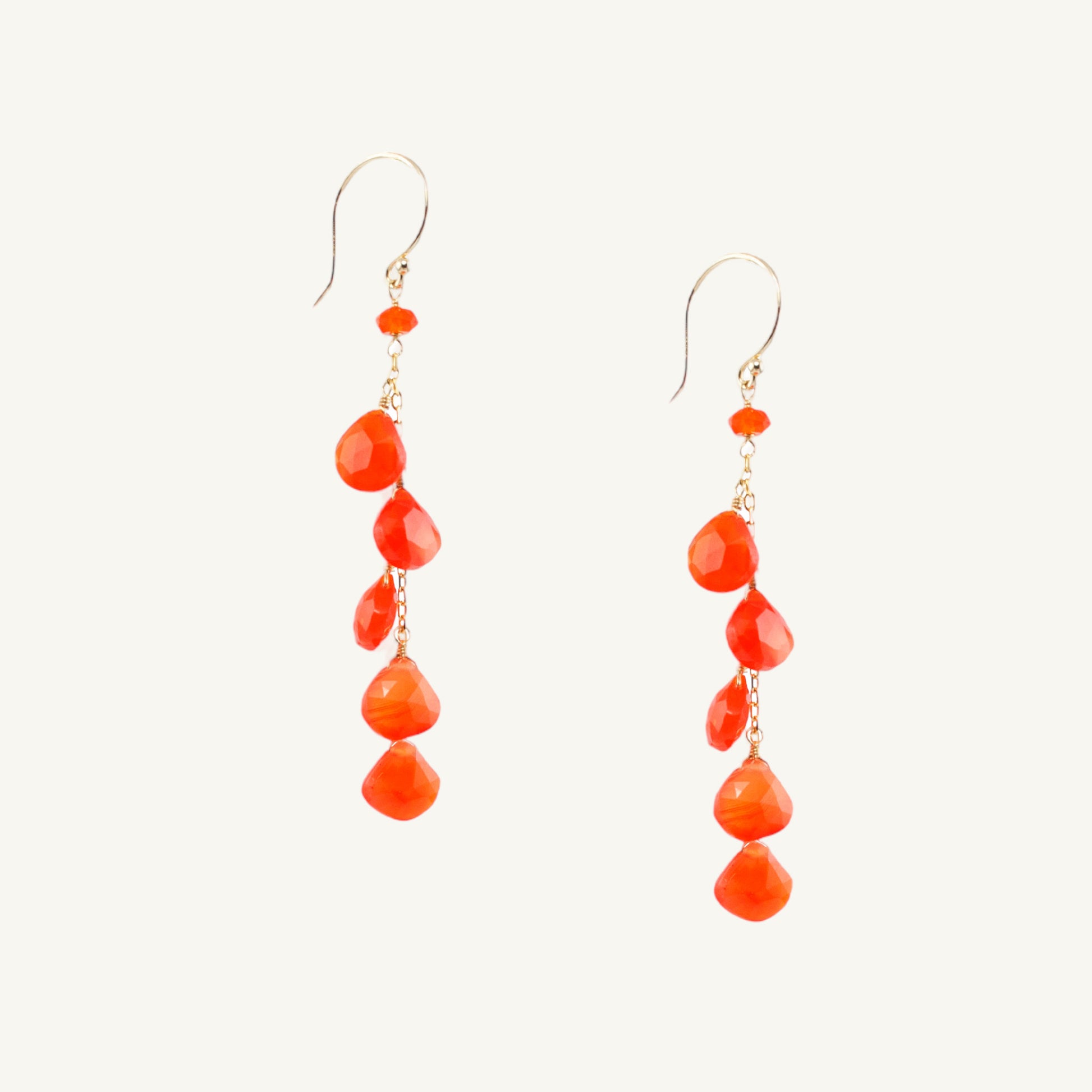 14k Faceted Heart Gemstone Dangle Earring Carnelian