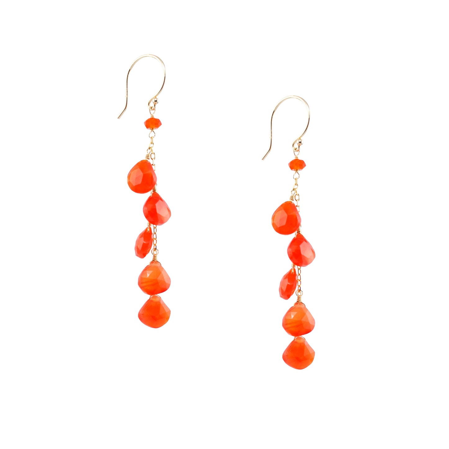 14k Faceted Heart Gemstone Dangle Earring Carnelian