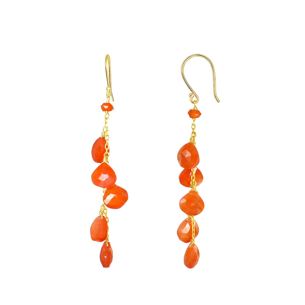 14k Faceted Heart Gemstone Dangle Earring Carnelian