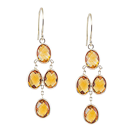 14k Citrine 4 Section Bezel Leverback Earring