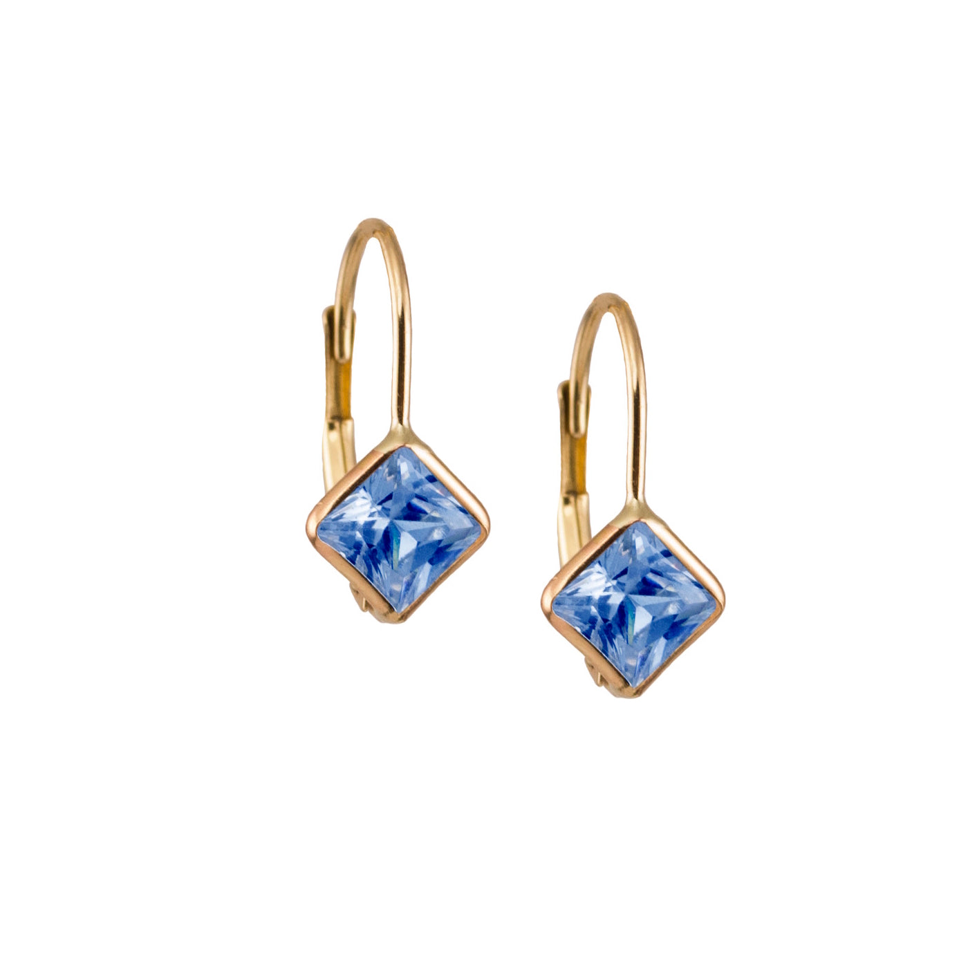 14k Square Blue Topaz Faceted Hoop Earring