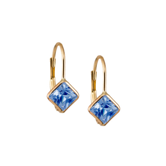 14k Square Blue Topaz Faceted Hoop Earring