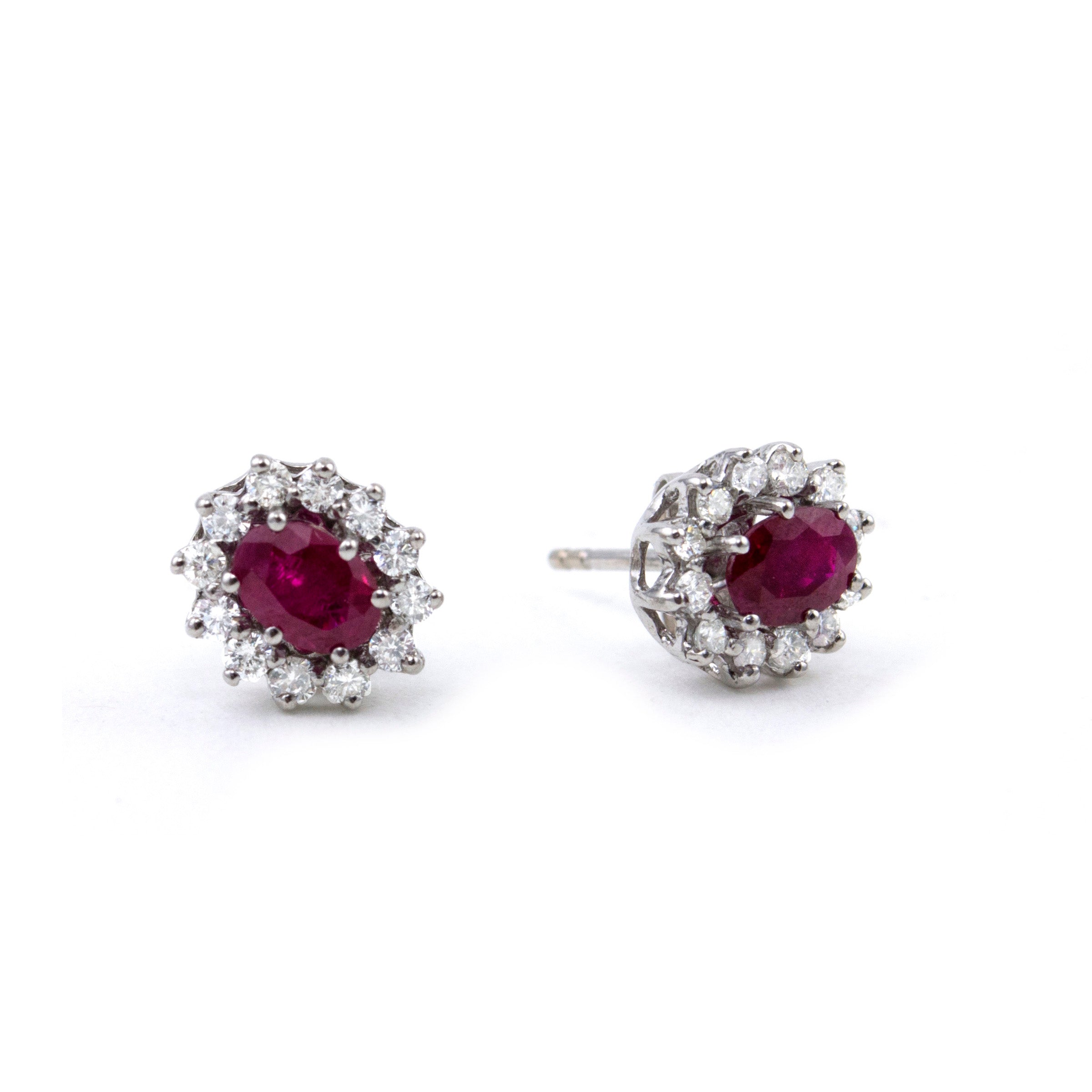14k White Gold Ruby Diamond Studs