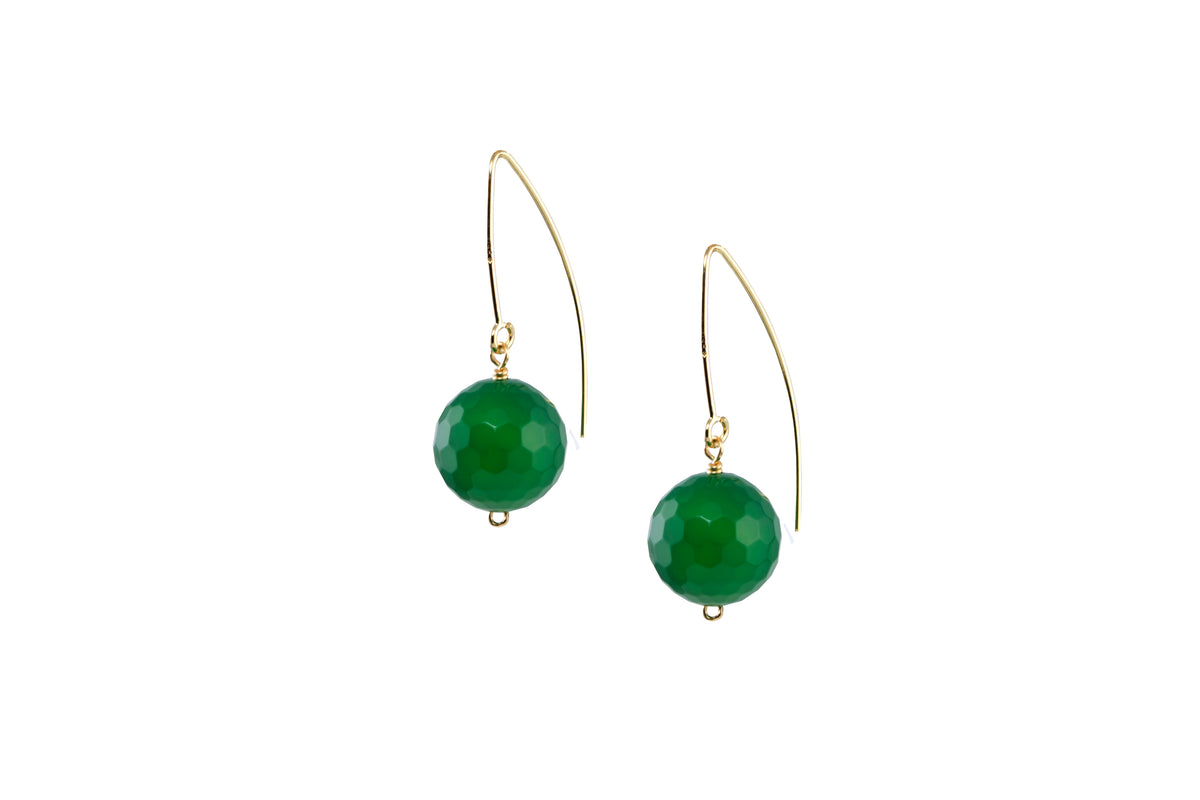 14k Green Onyx Faceted Ball Hook Earring