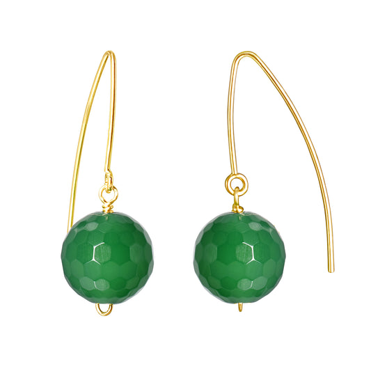 14k Green Onyx Faceted Ball Hook Earring