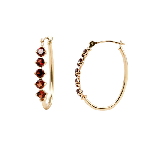 14k 5 Round Basket Garnet Hoop Earring
