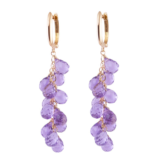 14k Amethyst Tear Drop Hoop Earring