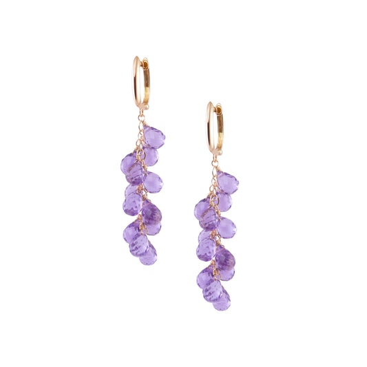 14k Amethyst Tear Drop Hoop Earring