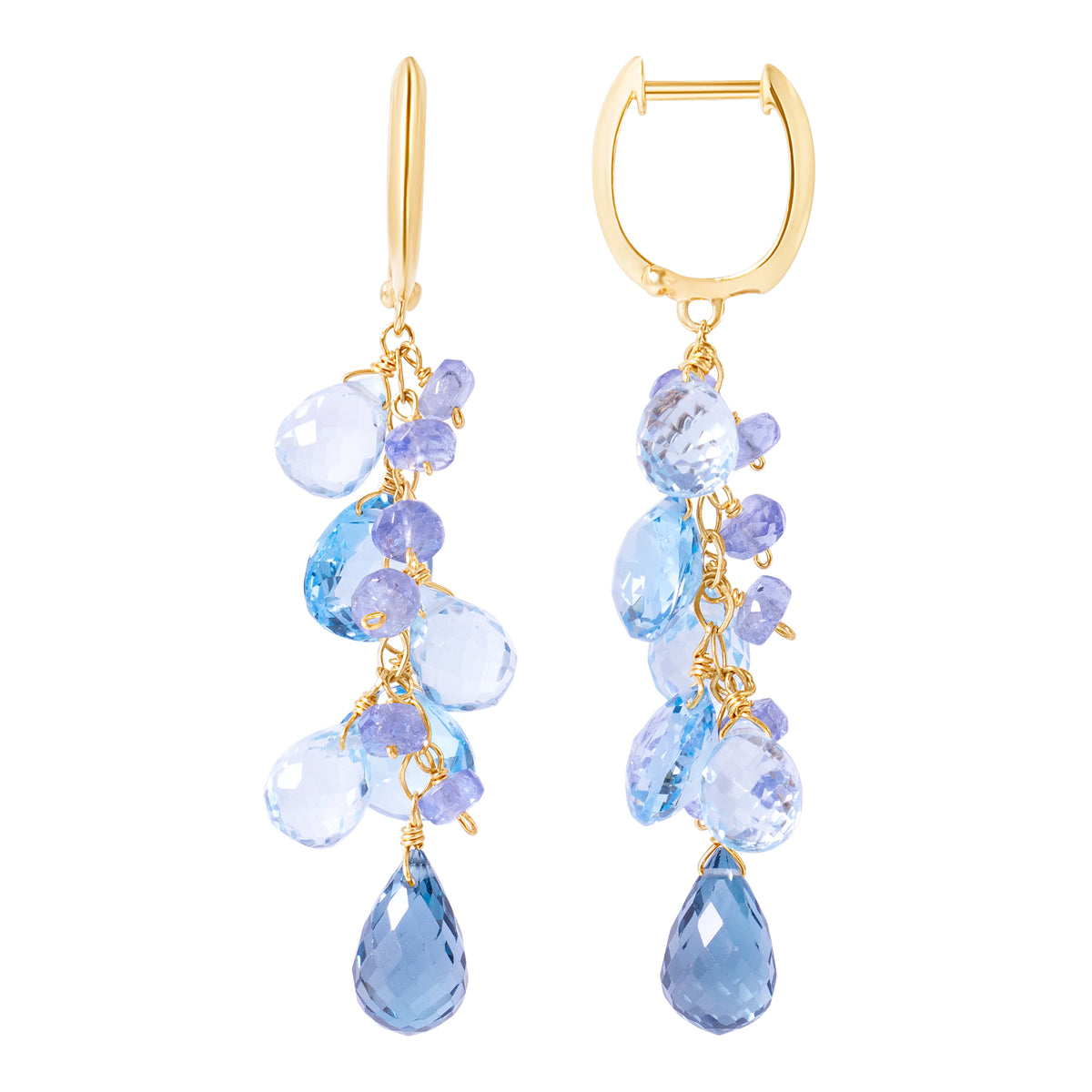 14k Multi Blue Topaz Tanzanite Earring Huggie Hoop