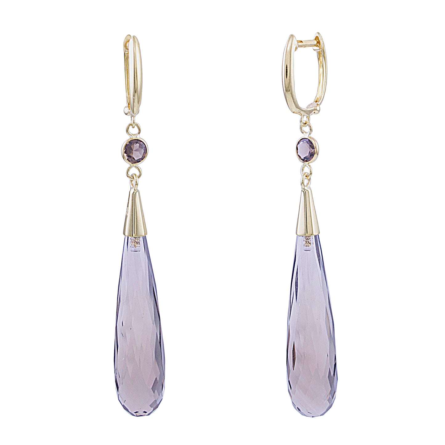 14k Smoky Quartz Bezel Tear Drop Earring