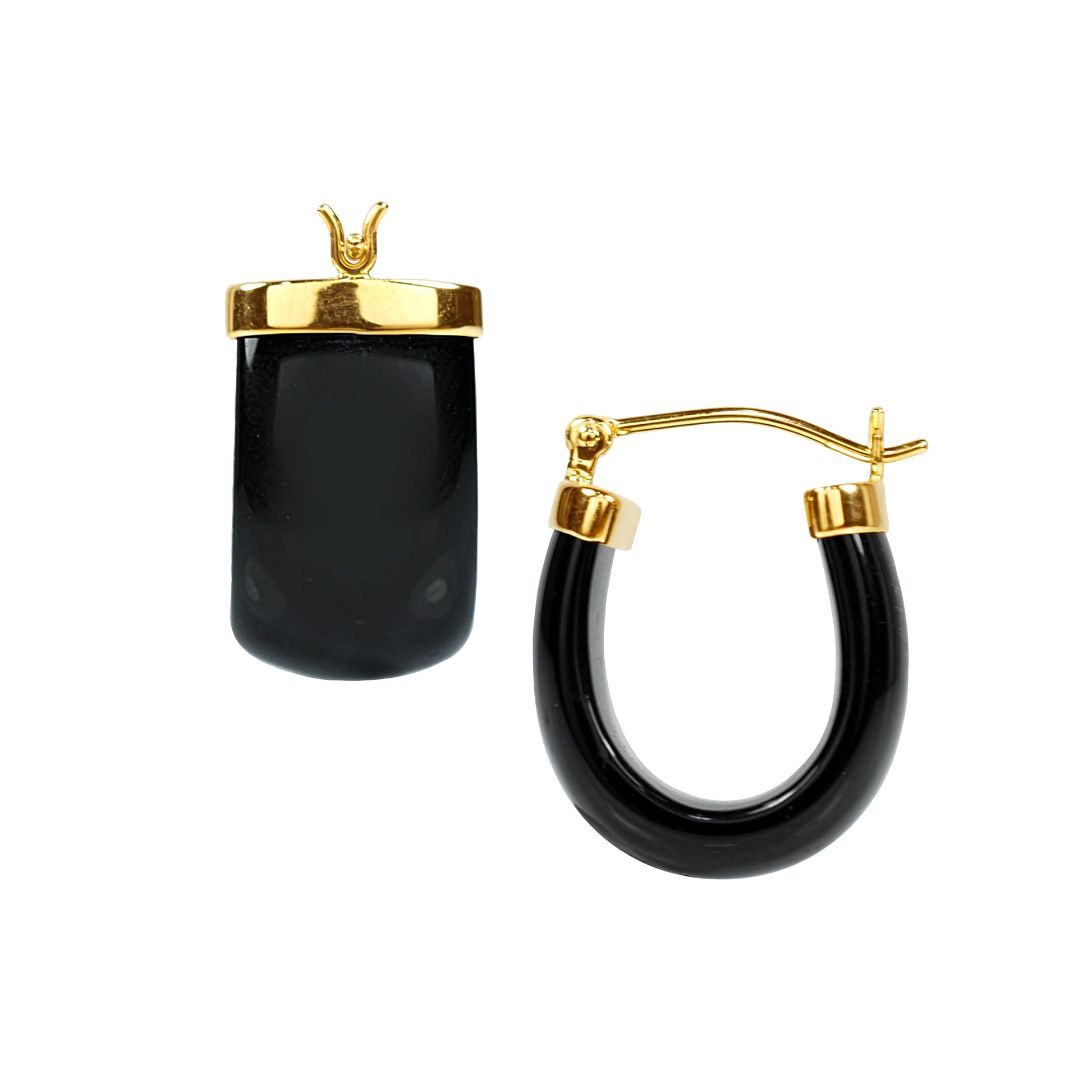 14k Black Onyx Hoop Earring