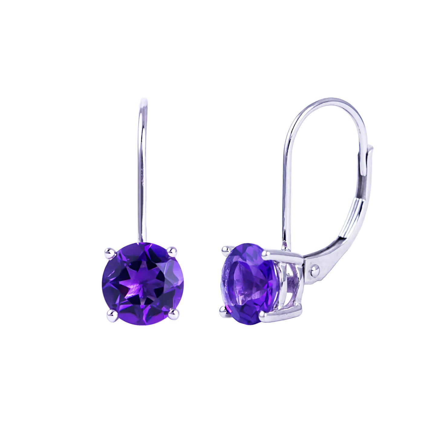 14k White Gold Purple Amethyst Basket/Leverback Earring