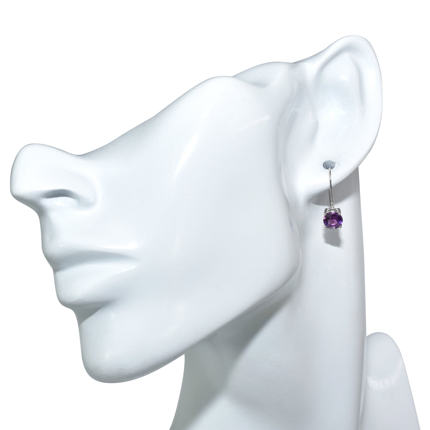 14k White Gold Purple Amethyst Basket/Leverback Earring