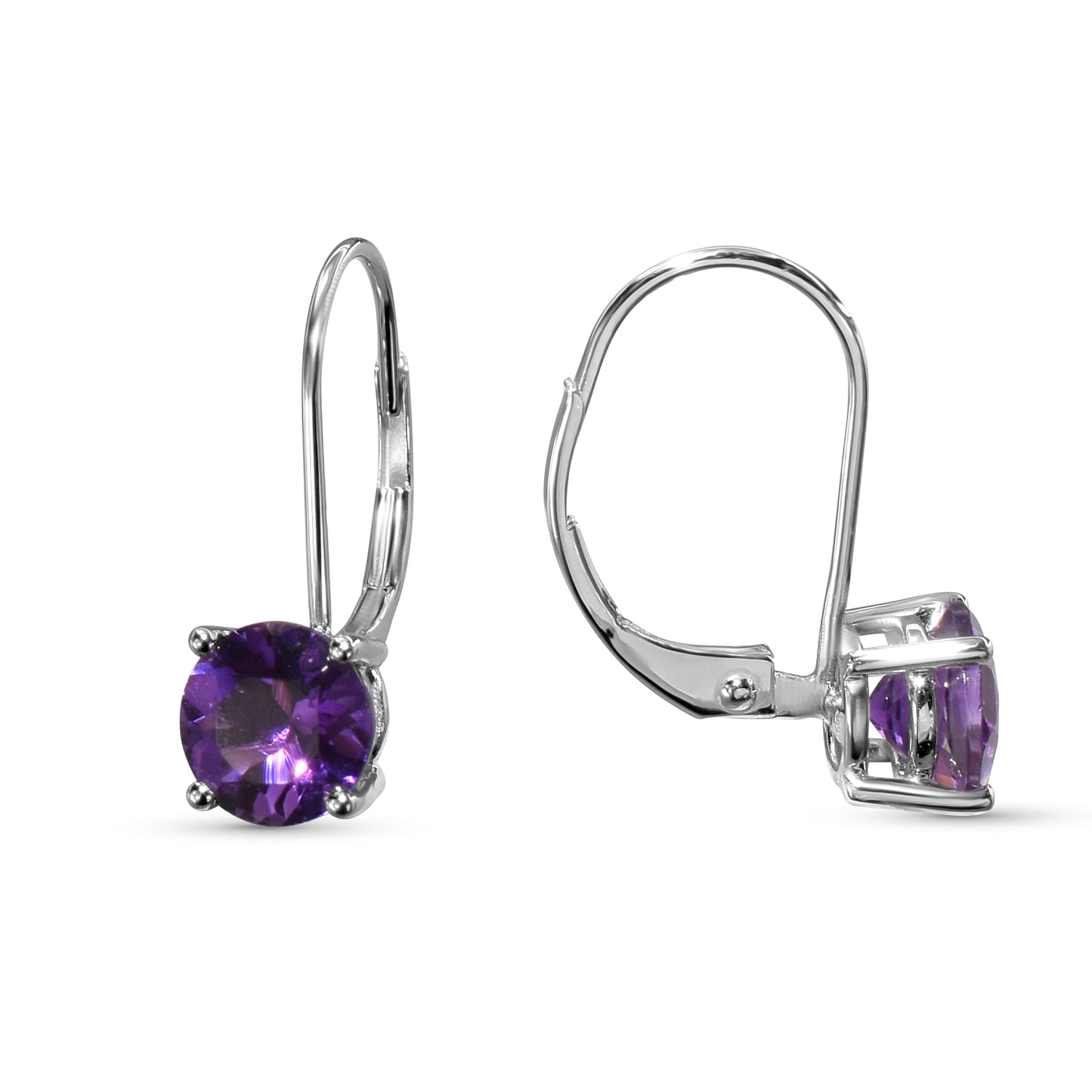 14k White Gold Purple Amethyst Basket/Leverback Earring