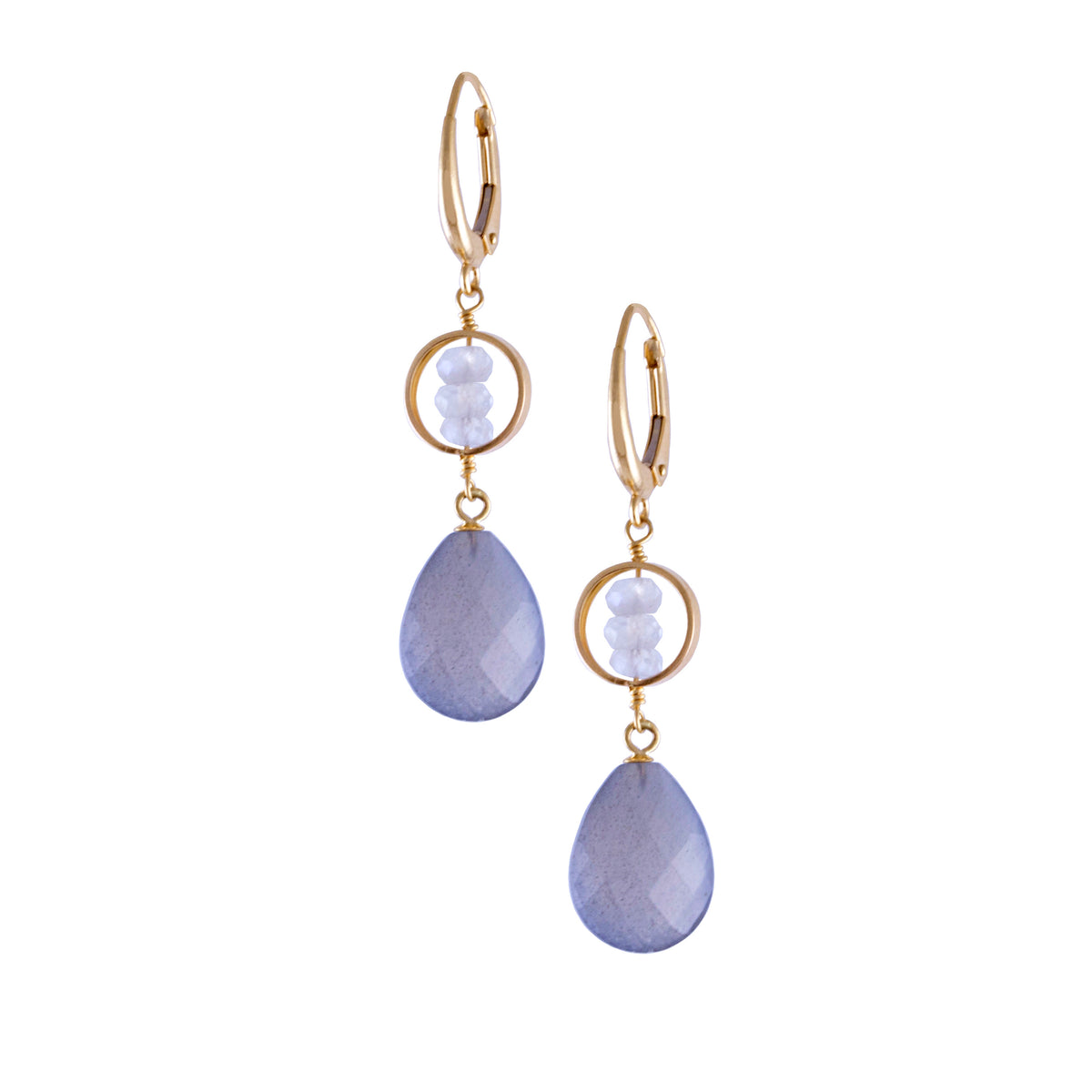14k Multi Moonstone Pear Shape Drop Lever Back Earring