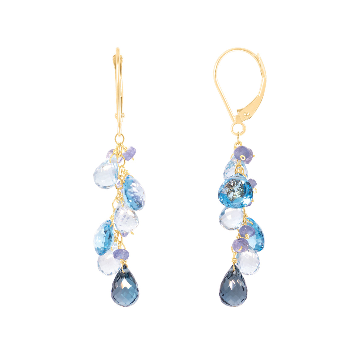 14k Multi Blue Topaz Tanzanite Earring Leverback