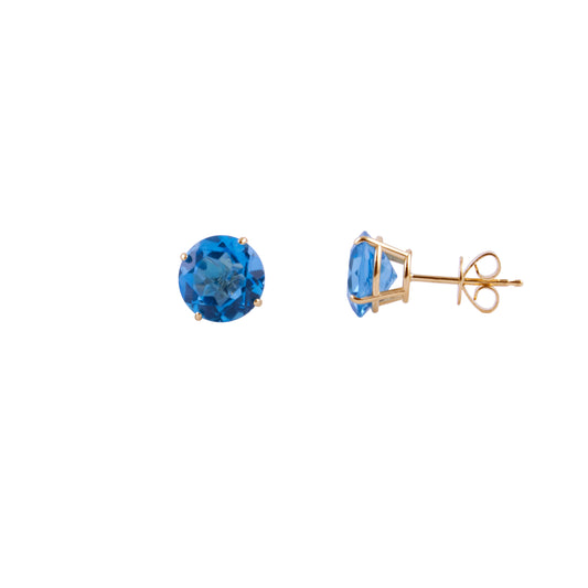 14k Swiss Blue Topaz Regular Cut 4 Prongs Stud Earring