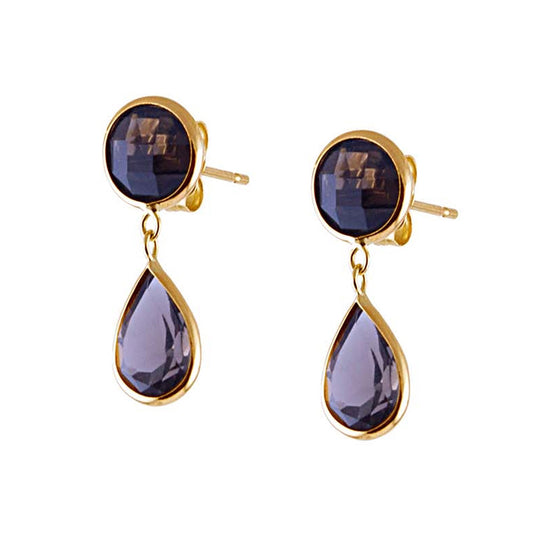 14k Smoky Quartz Round Pear Bezel Post Earring