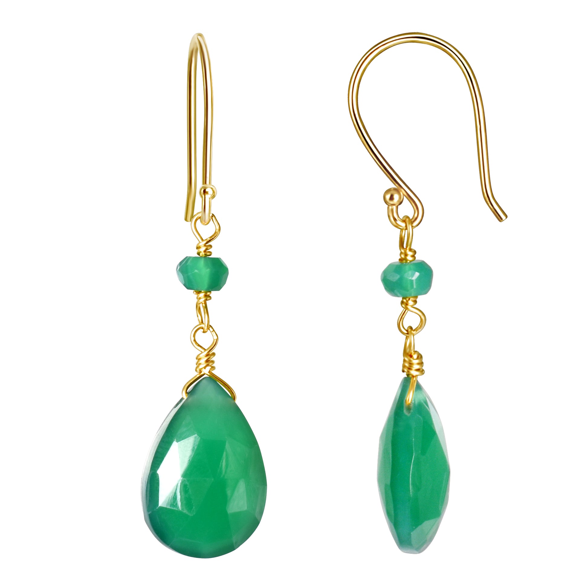 14k Green Onyx Pear Hook Dangle Earring