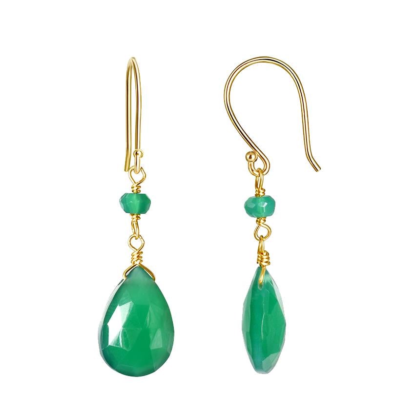 14k Green Onyx Pear Dangle Hook Earring freeshipping - Jewelmak Shop