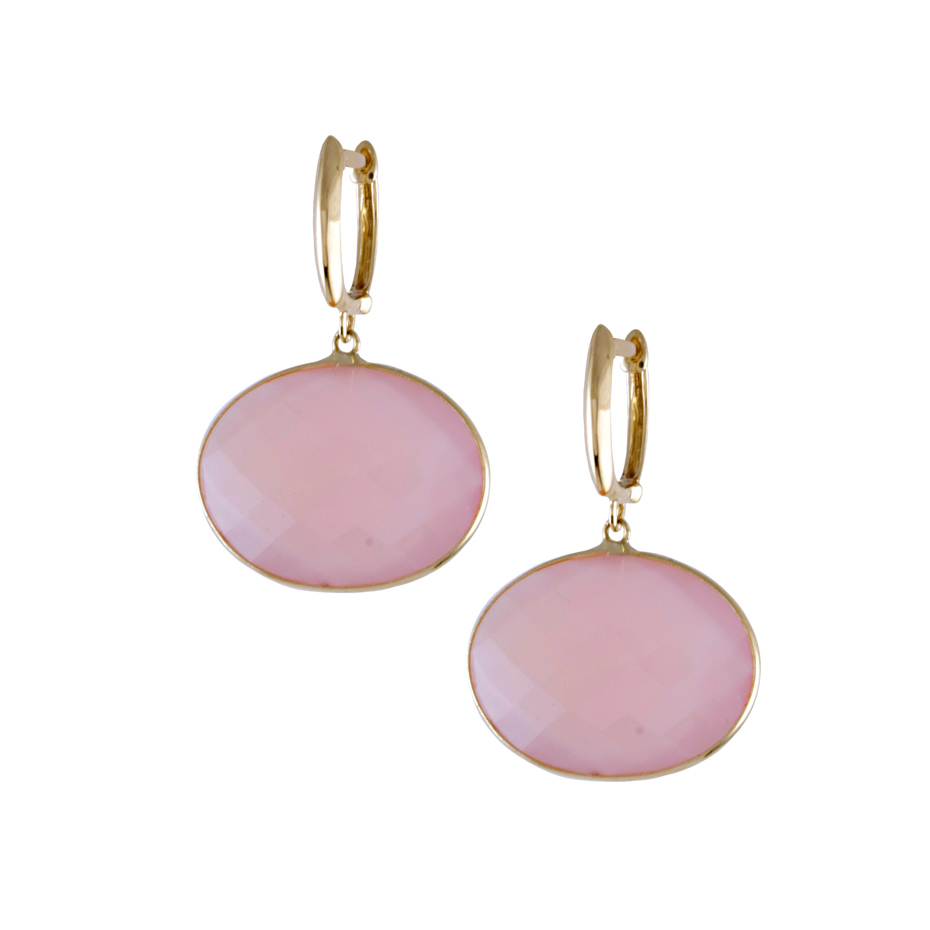 14k Pink Chalcedony Faceted Oval Huggie Hoop Earring
